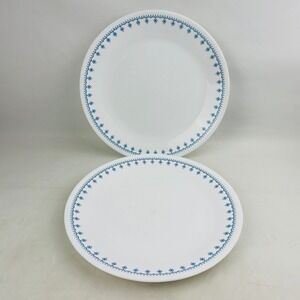 Corelle Snowflake Blue 2 Dinner Plate Set 10.25" White Vintage